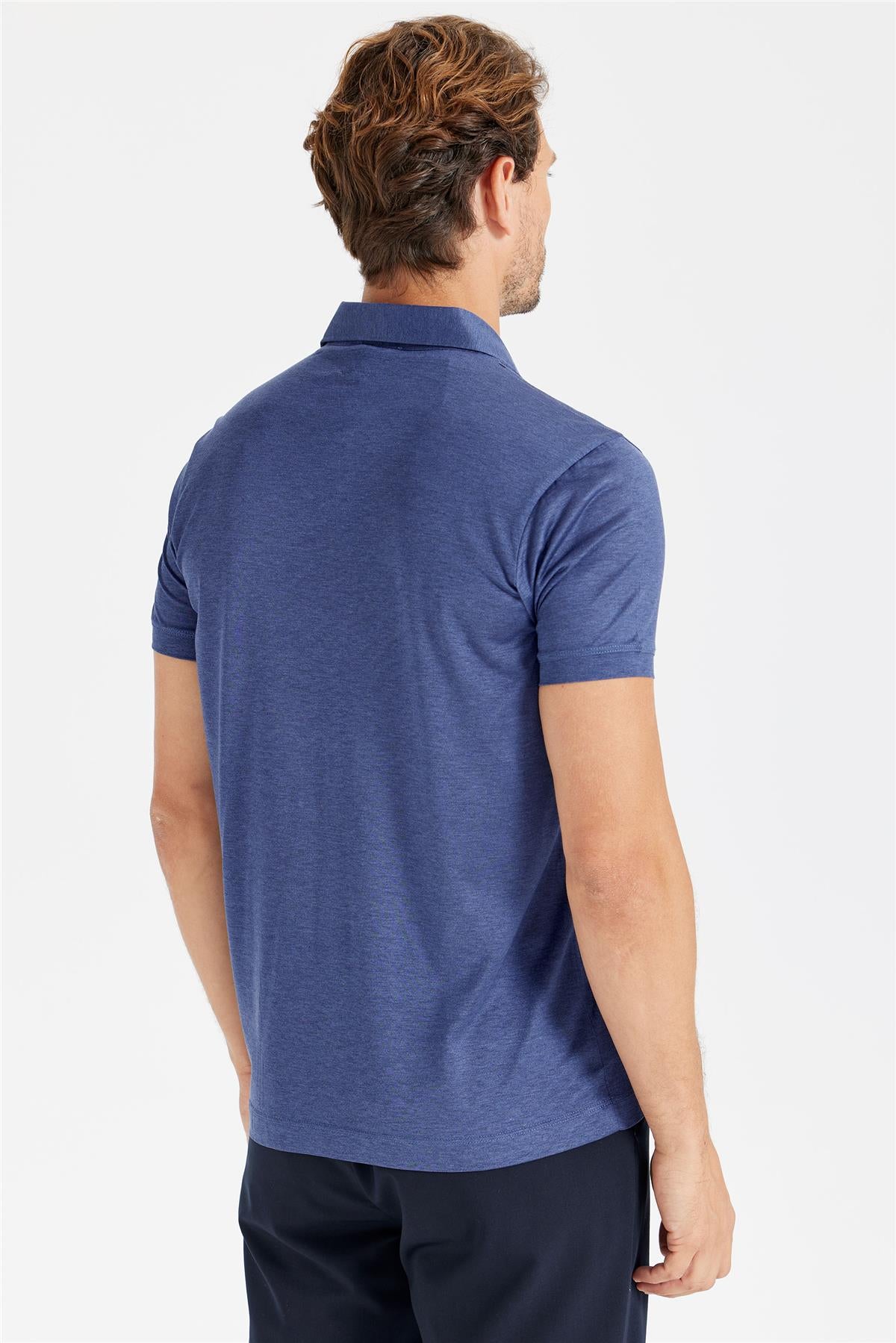 Lacivert Polo Yaka İpek T-Shirt - 6