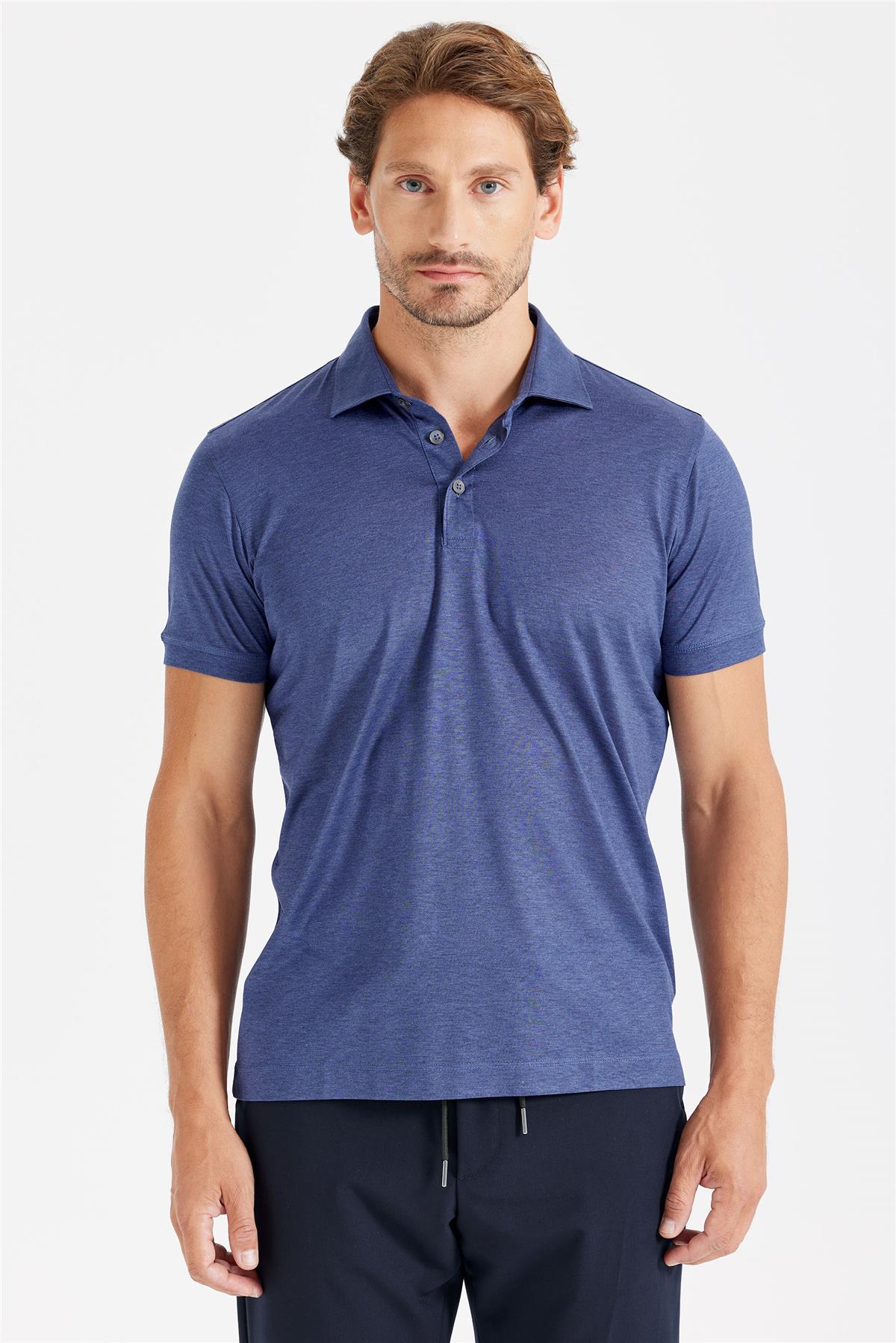 Lacivert Polo Yaka İpek T-Shirt