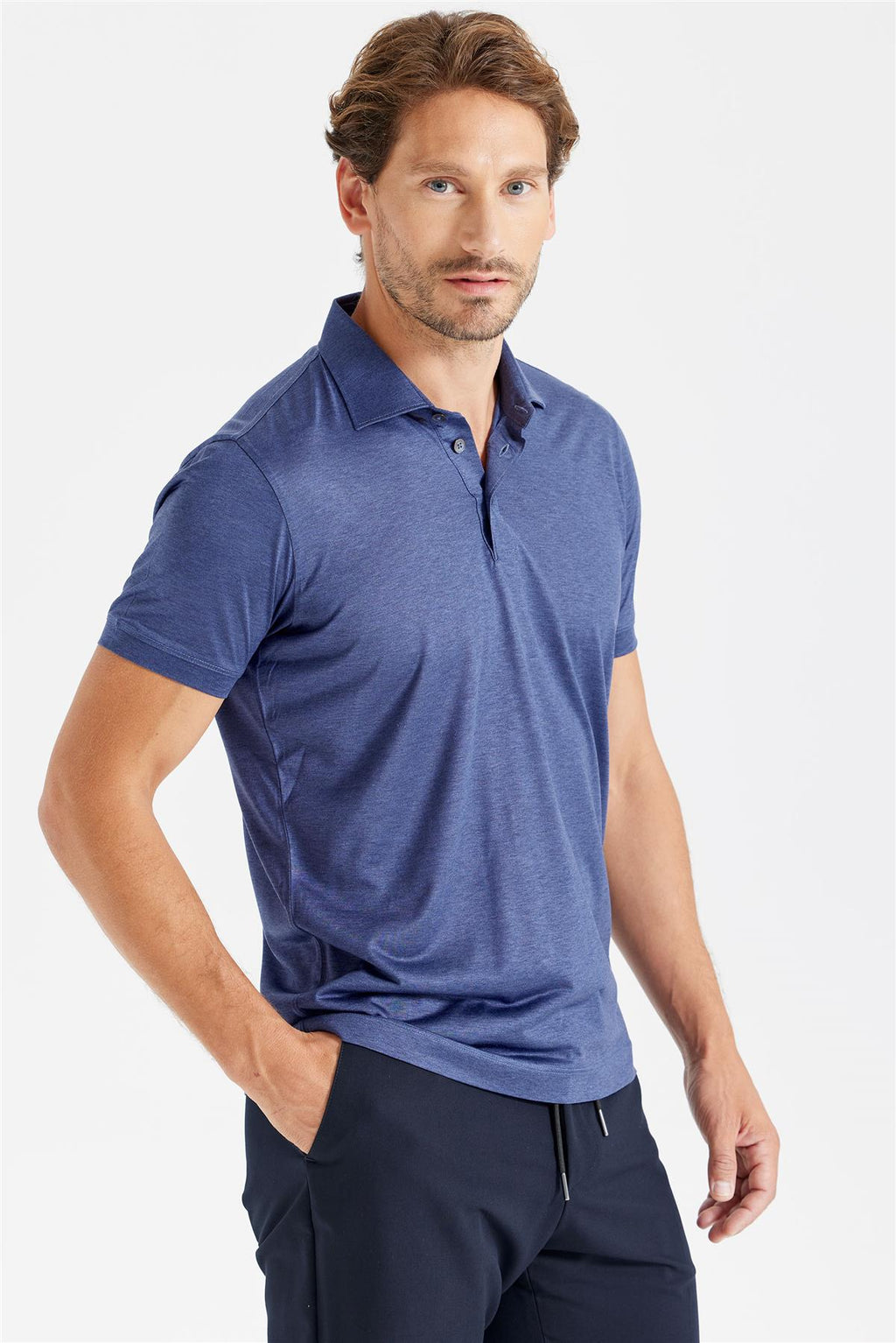 Lacivert Polo Yaka İpek T-Shirt - 4