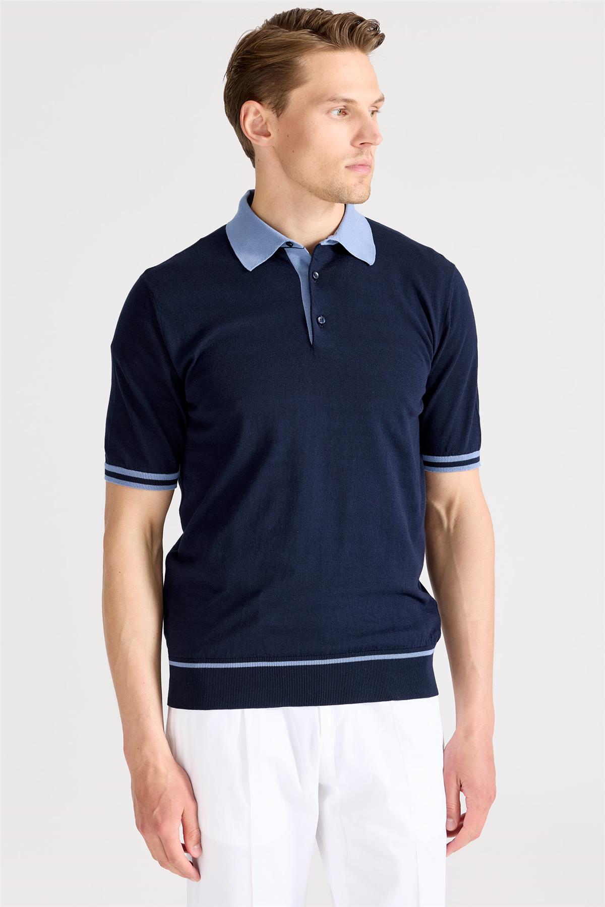Lacivert Polo Yaka Pamuk Triko - Image 1