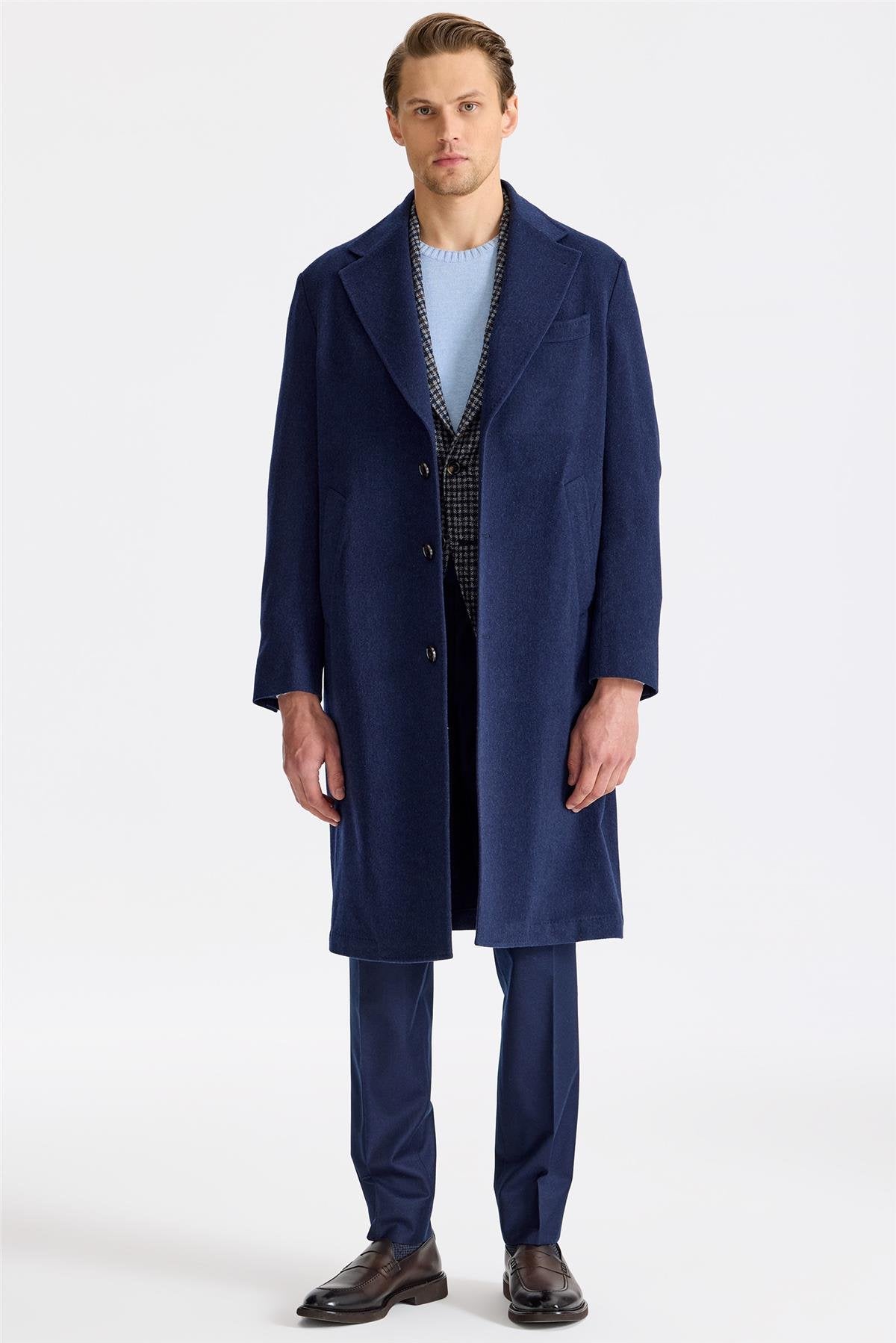 Lacivert Saf Kaşmir Palto - Image 2