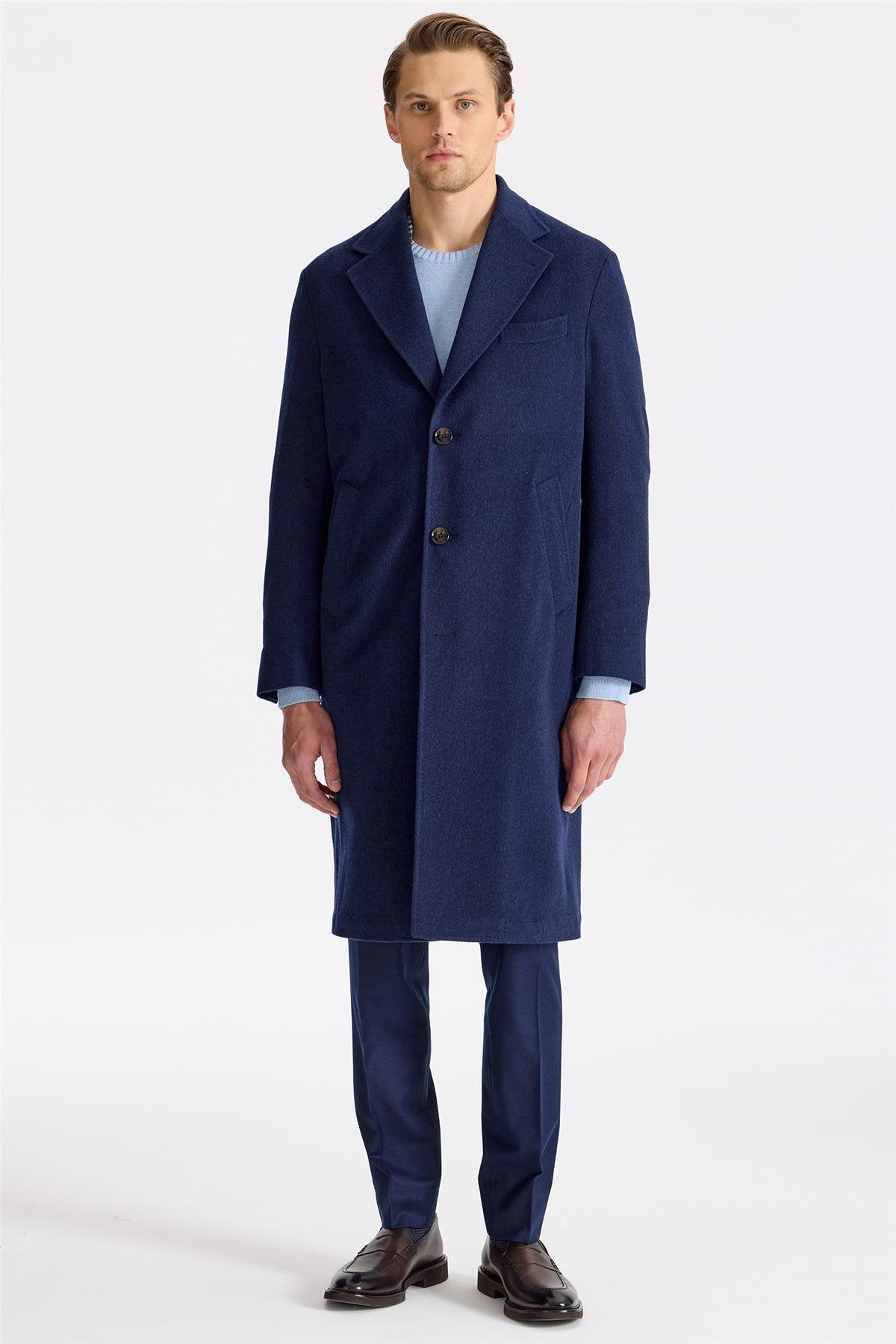 Lacivert Saf Kaşmir Palto - Image 5