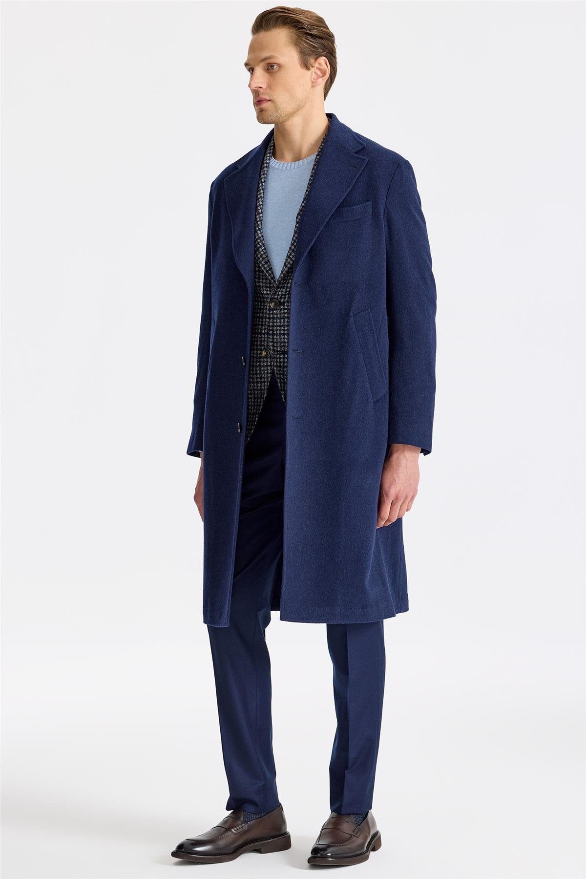 Lacivert Saf Kaşmir Palto - Image 3