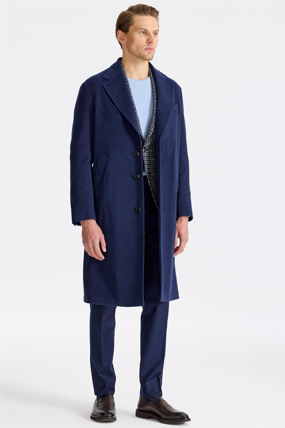 Lacivert Saf Kaşmir Palto - Image 1