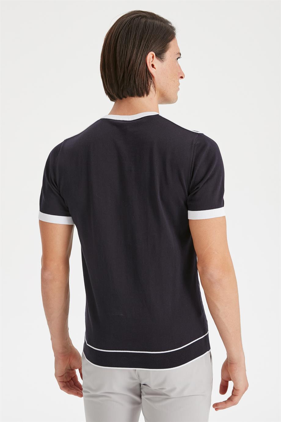 Lacivert Sıfır Yaka Erkek Triko T-Shirt - Image 5