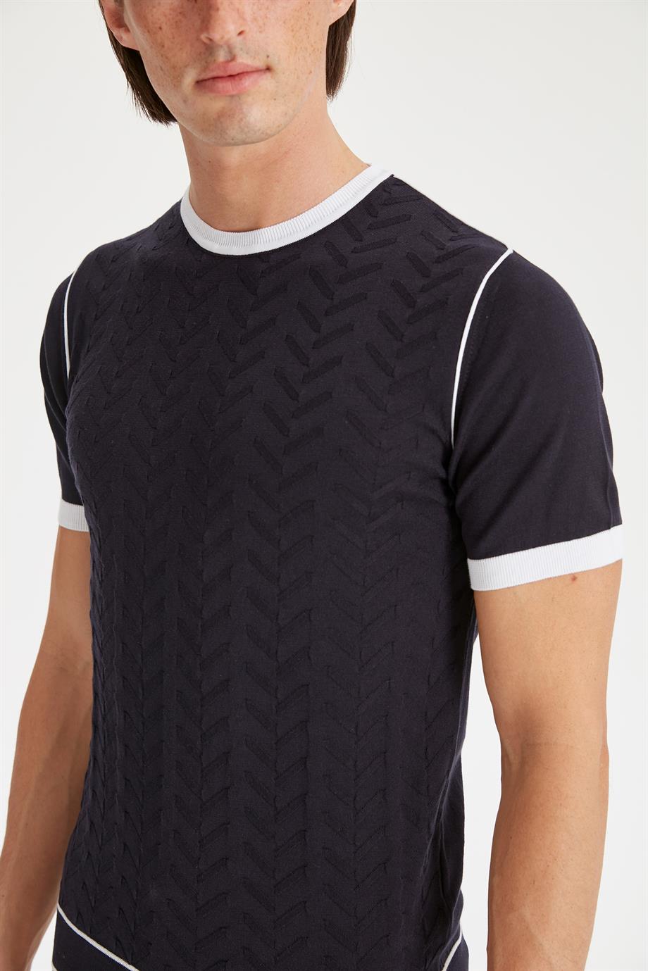 Lacivert Sıfır Yaka Erkek Triko T-Shirt - Image 4