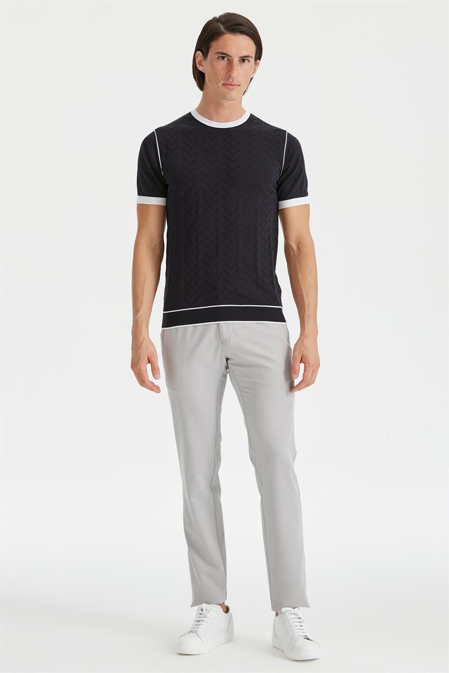 Lacivert Sıfır Yaka Erkek Triko T-Shirt - Image 3