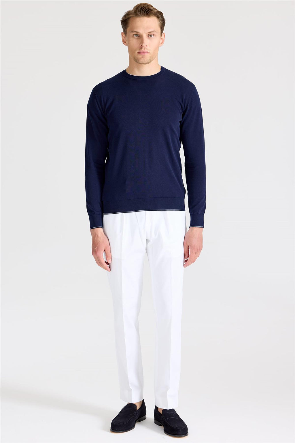 Lacivert Sıfır Yaka Pamuk Triko