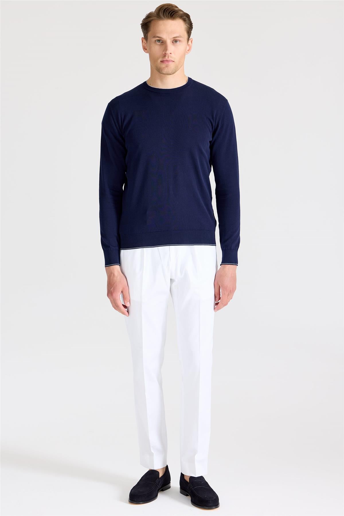 Lacivert Sıfır Yaka Pamuk Triko