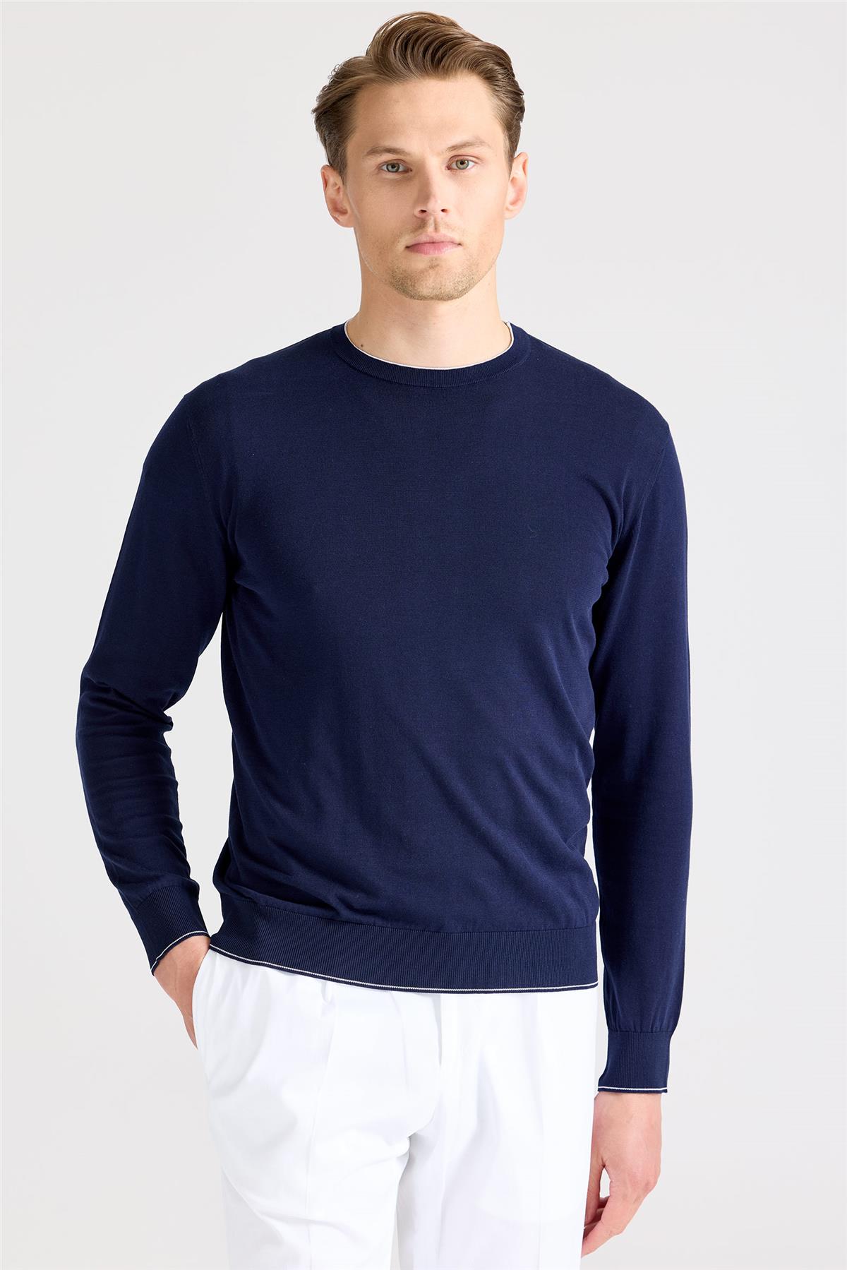 Lacivert Sıfır Yaka Pamuk Triko