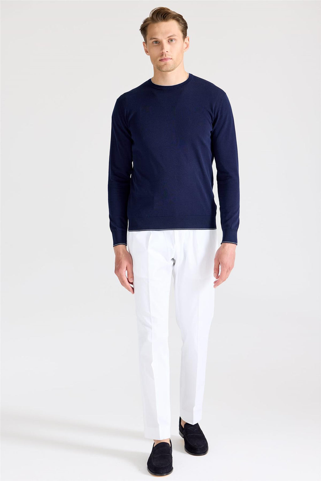 Lacivert Sıfır Yaka Pamuk Triko