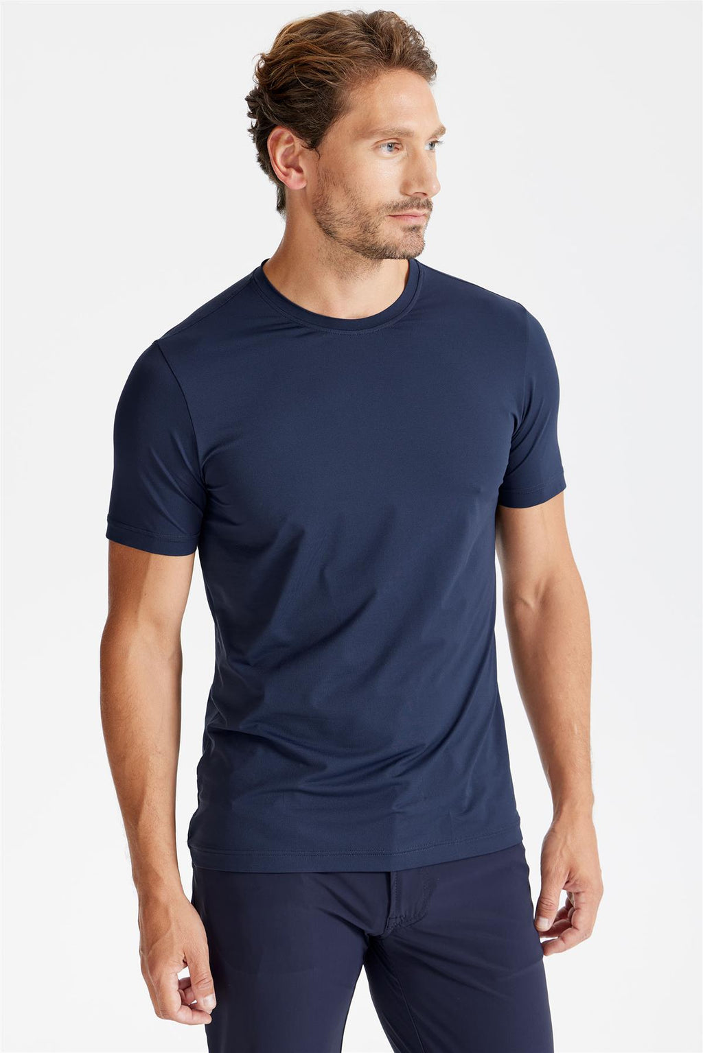 Lacivert Sıfır Yaka Teknik Kumaş T-Shirt - Image 2