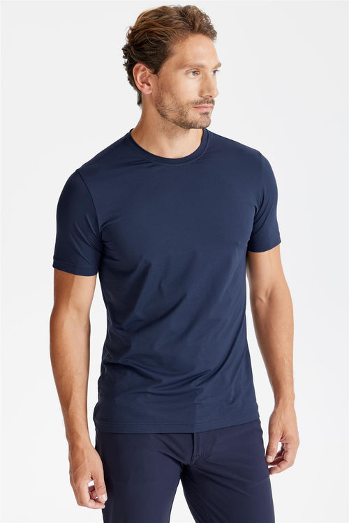 Lacivert Sıfır Yaka Teknik Kumaş T-Shirt - Image 2