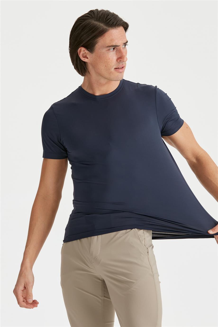 Lacivert Sıfır Yaka Teknik Kumaş T-Shirt - 2