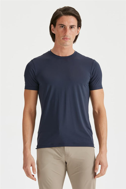 Lacivert Sıfır Yaka Teknik Kumaş T-Shirt - 1
