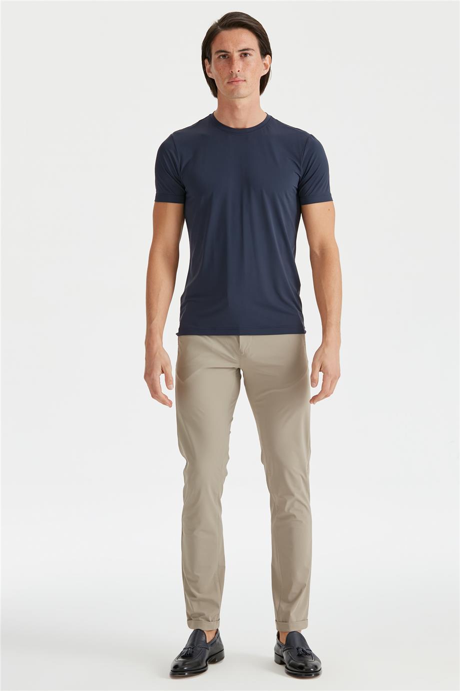 Lacivert Sıfır Yaka Teknik Kumaş T-Shirt - 4