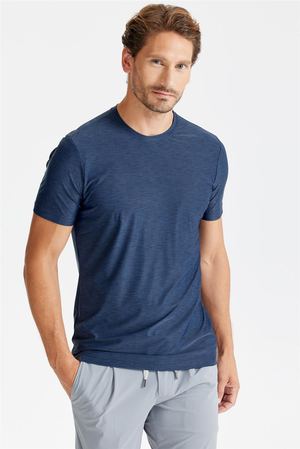 Lacivert Sıfır Yaka Teknik Kumaş T-Shirt - 7