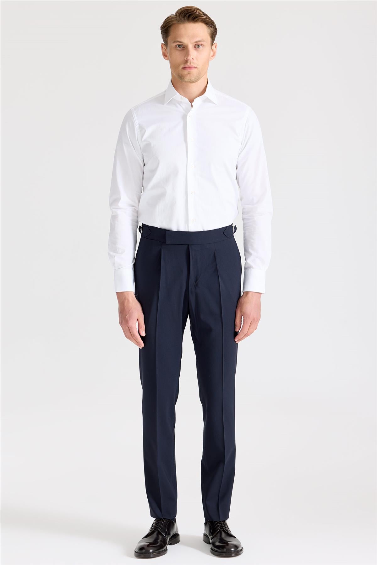 Lacivert Tokalı Yün Pantolon - Image 4