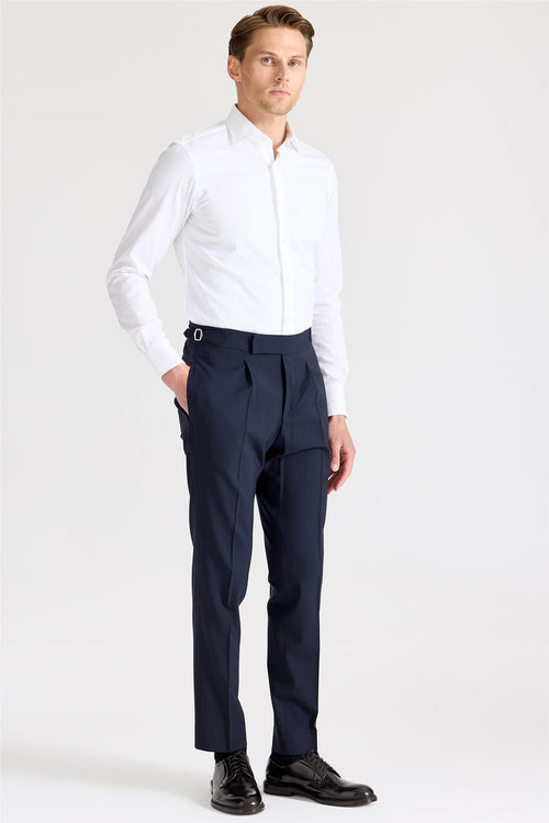 Lacivert Tokalı Yün Pantolon - Image 1