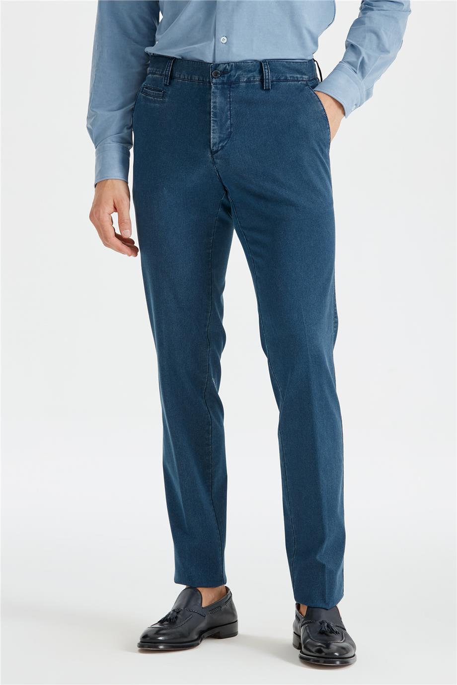 Lacivert Vintage Tensel Erkek Pantolon - Image 3