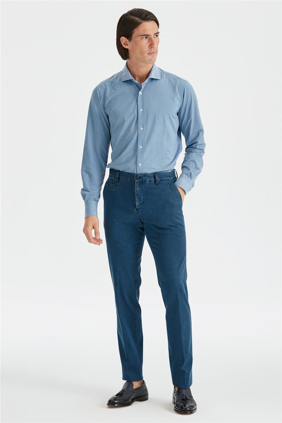 Lacivert Vintage Tensel Erkek Pantolon - Image 2