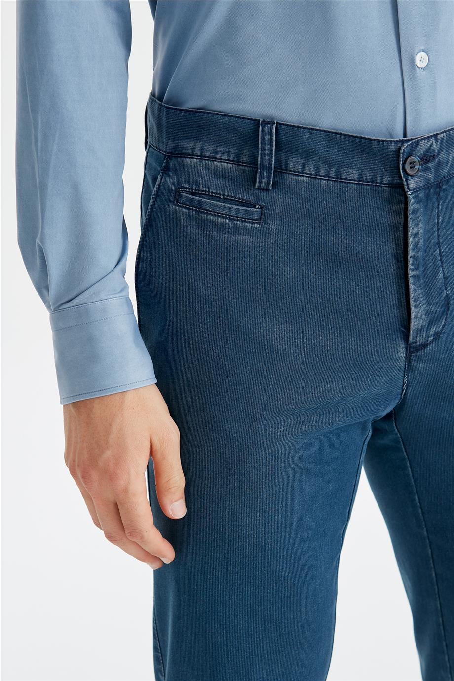 Lacivert Vintage Tensel Erkek Pantolon - Image 4