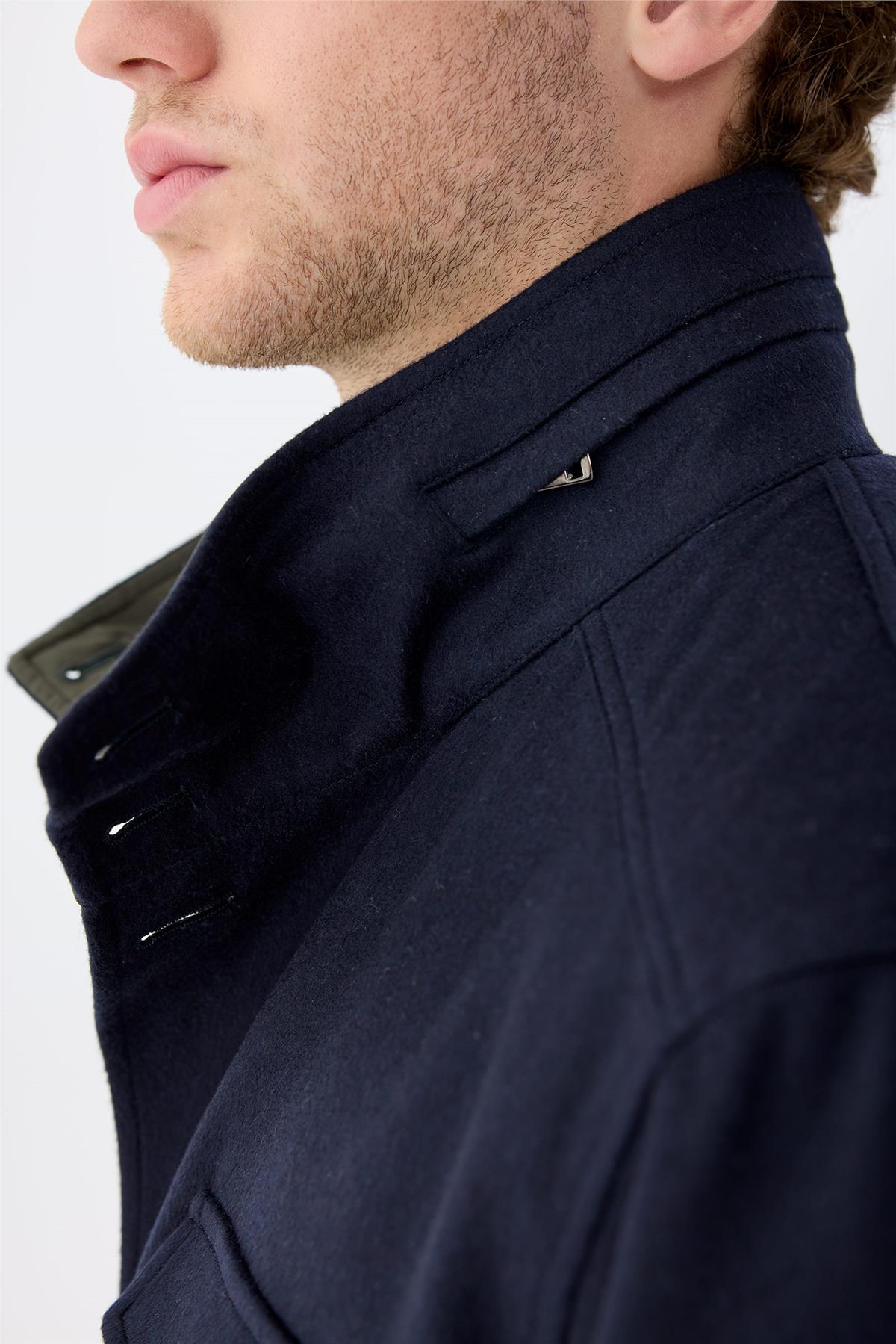 Lacivert Yeşil Çift Taraflı Kaşmir Mont - Image 4