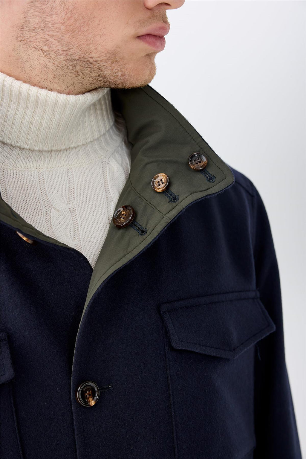 Lacivert Yeşil Çift Taraflı Kaşmir Mont - Image 5