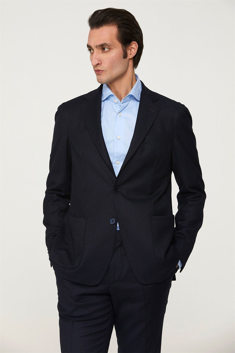 Lacivert Yün Flannel Erkek Takım Elbise - Image 2