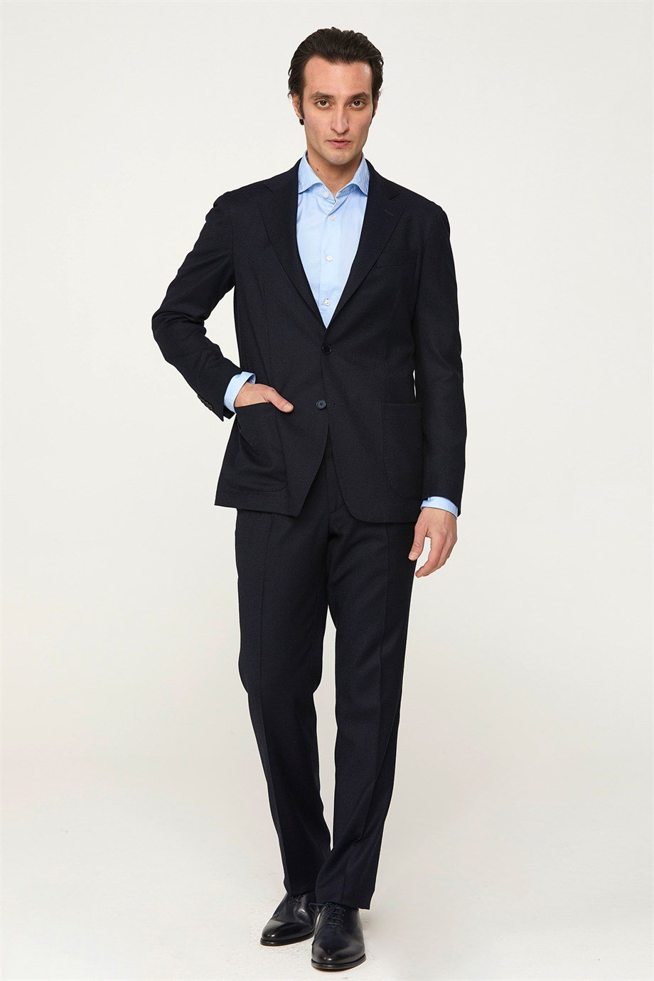 Lacivert Yün Flannel Erkek Takım Elbise - Image 1