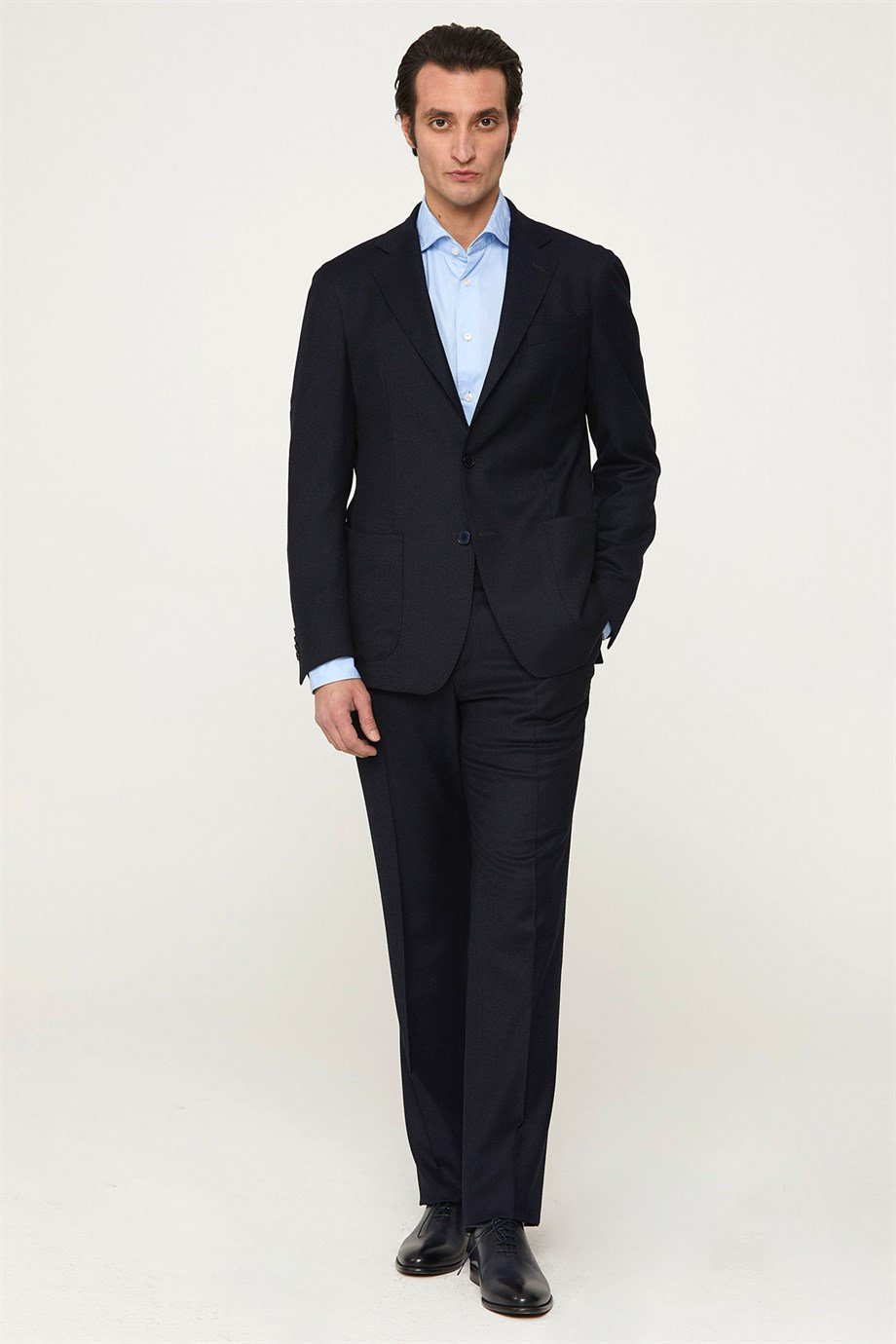 Lacivert Yün Flannel Erkek Takım Elbise - Image 3