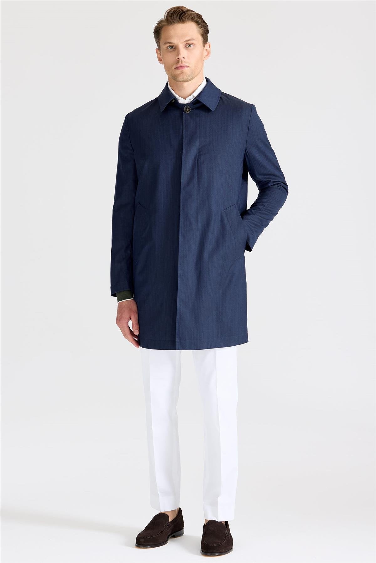 Lacivert Yün İpek Yağmurluk - Image 2