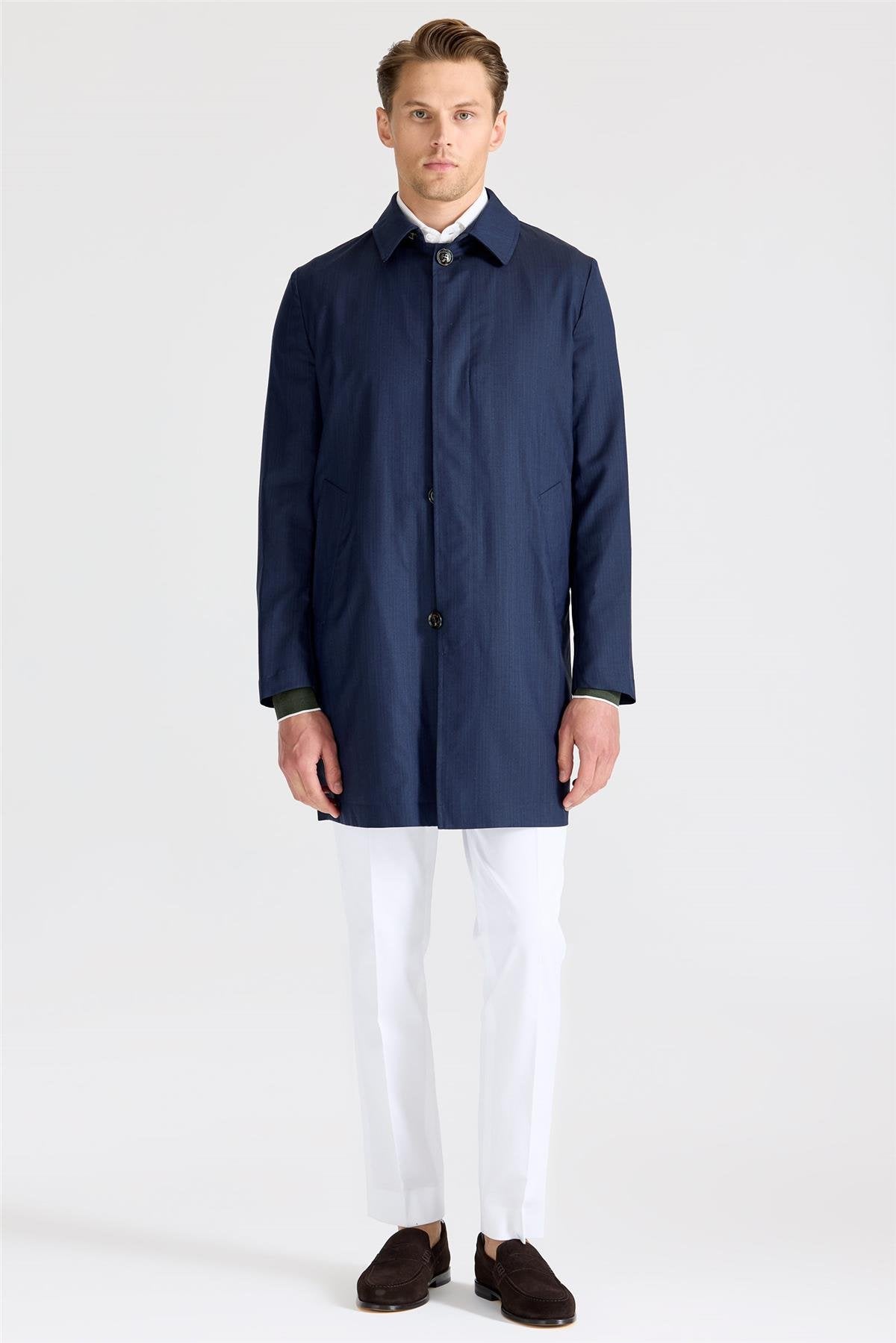 Lacivert Yün İpek Yağmurluk - Image 3