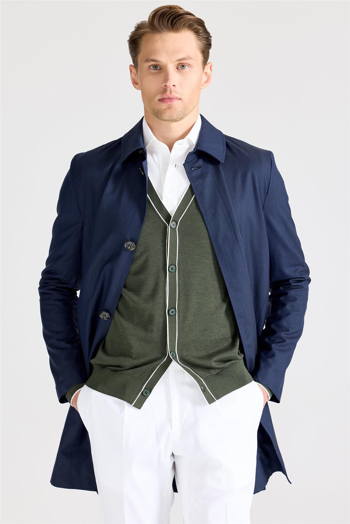 Lacivert Yün İpek Yağmurluk - Image 1