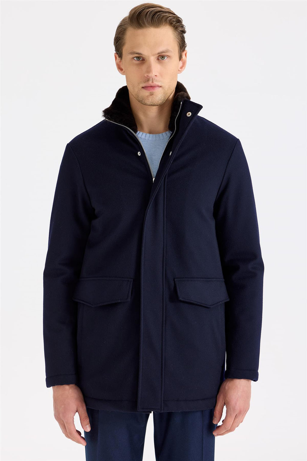 Lacivert Yün Kaban - Image 1