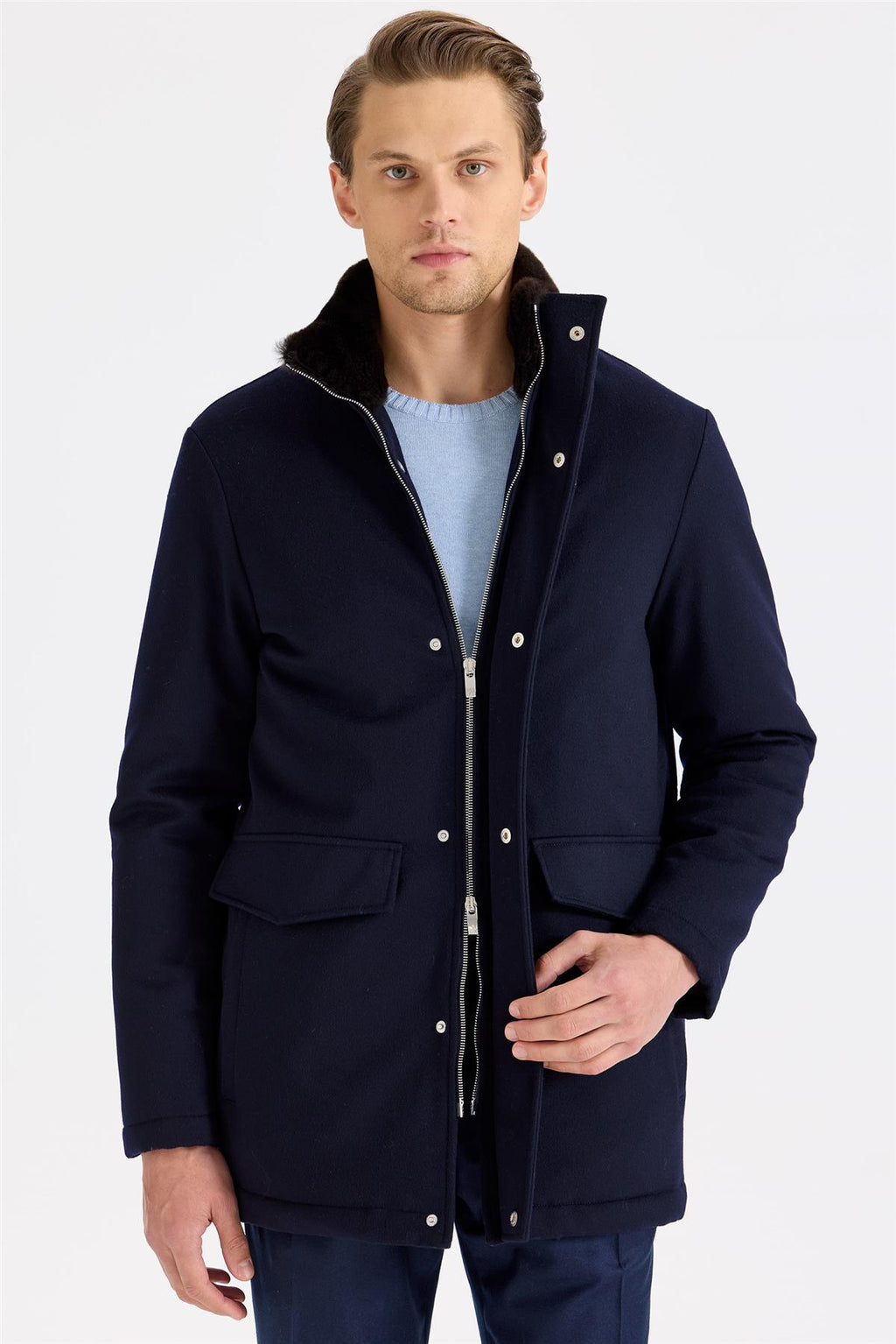 Lacivert Yün Kaban - Image 5