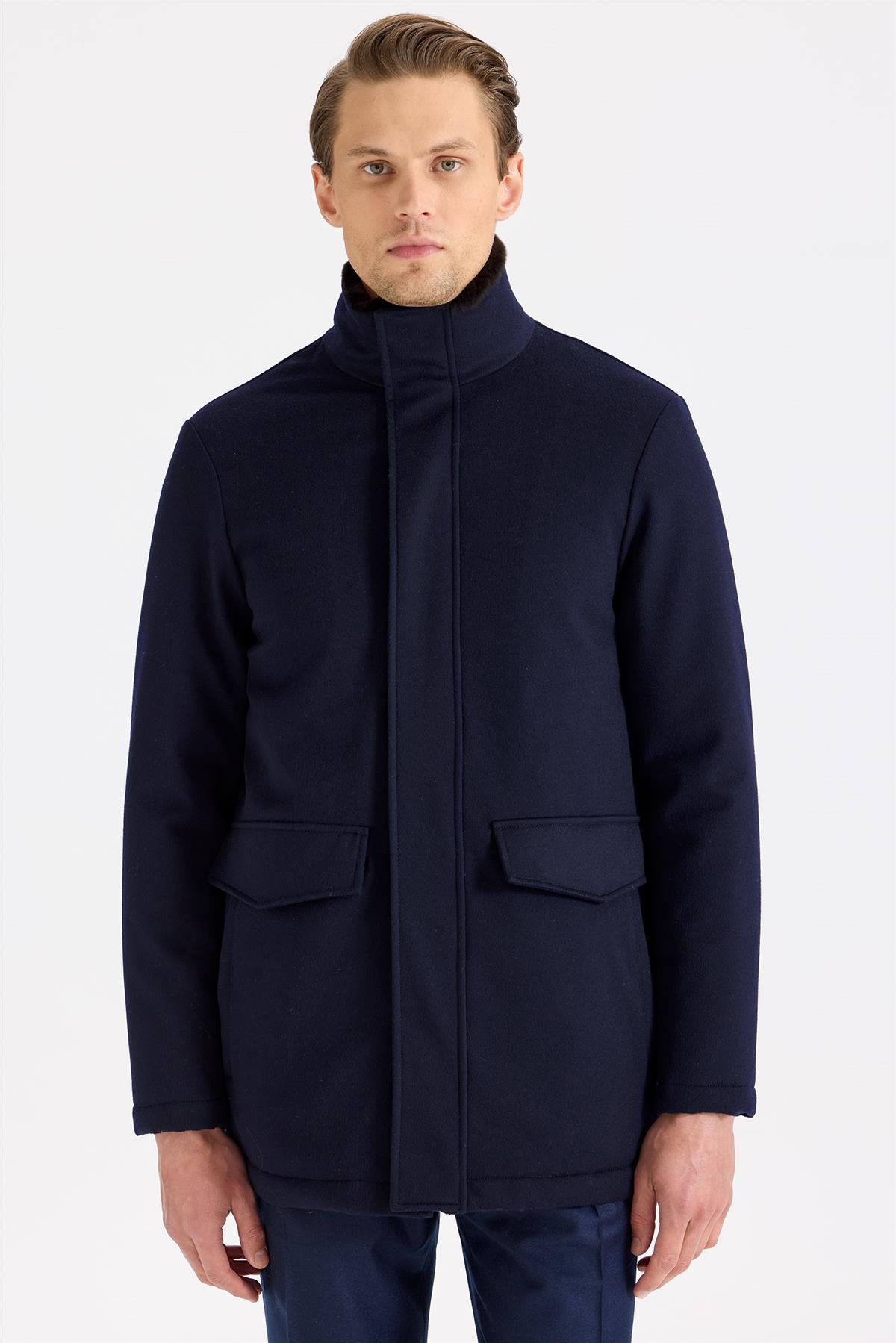 Lacivert Yün Kaban - Image 3