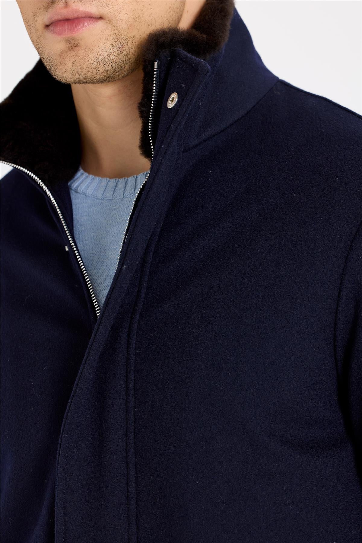 Lacivert Yün Kaban - Image 2