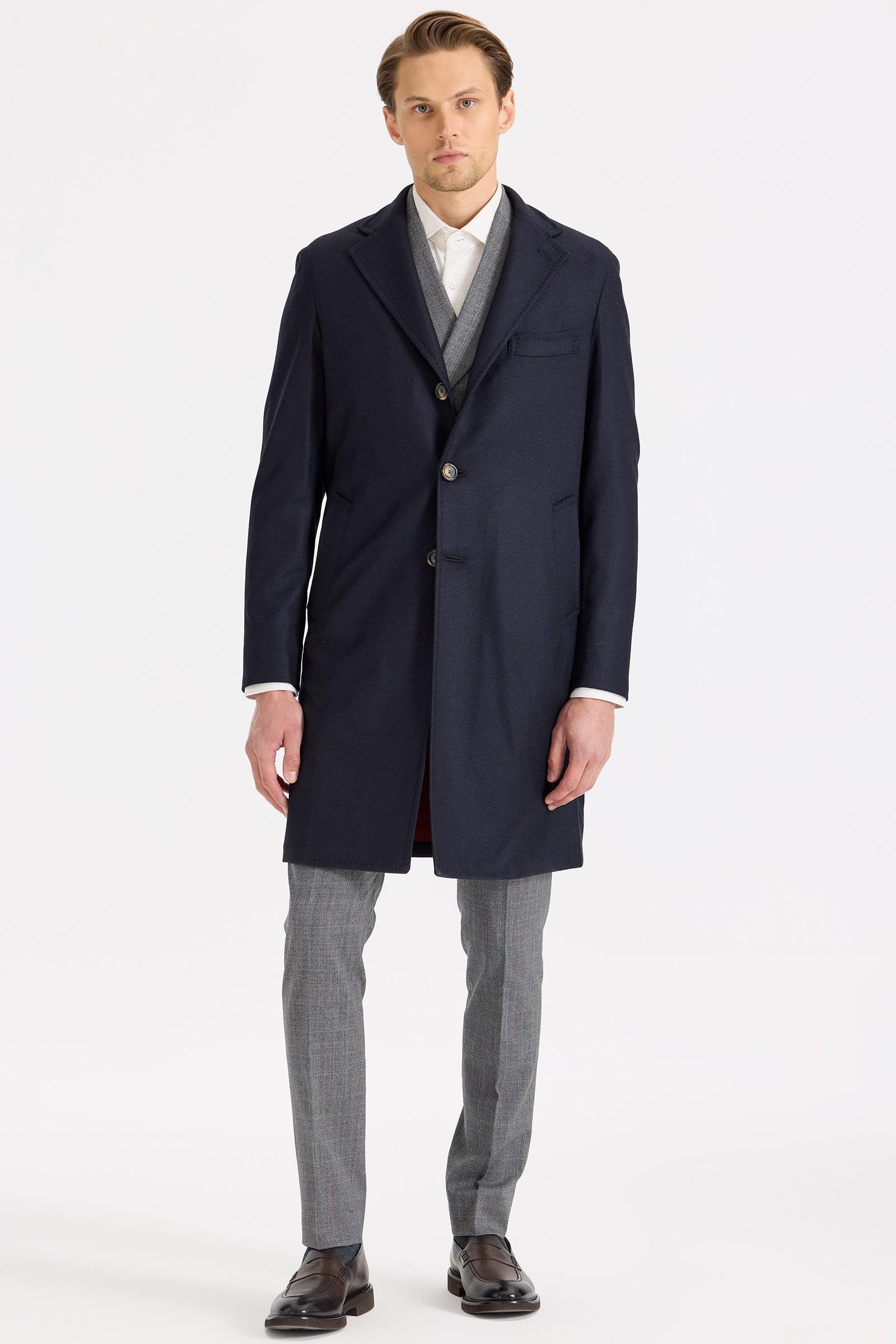 Lacivert Yün Kaşmir Palto - Image 1