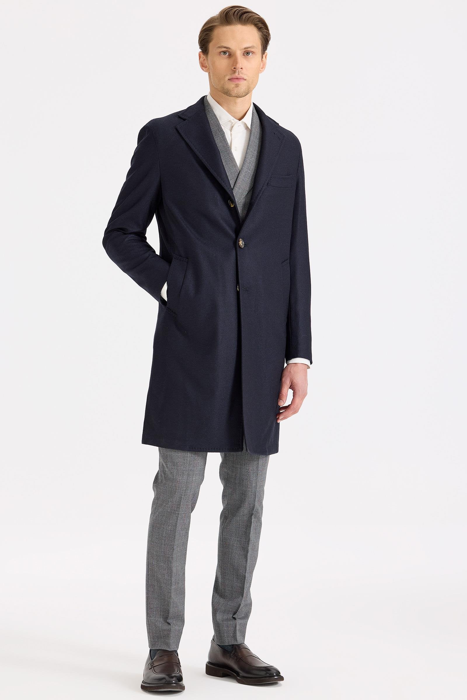 Lacivert Yün Kaşmir Palto - Image 2