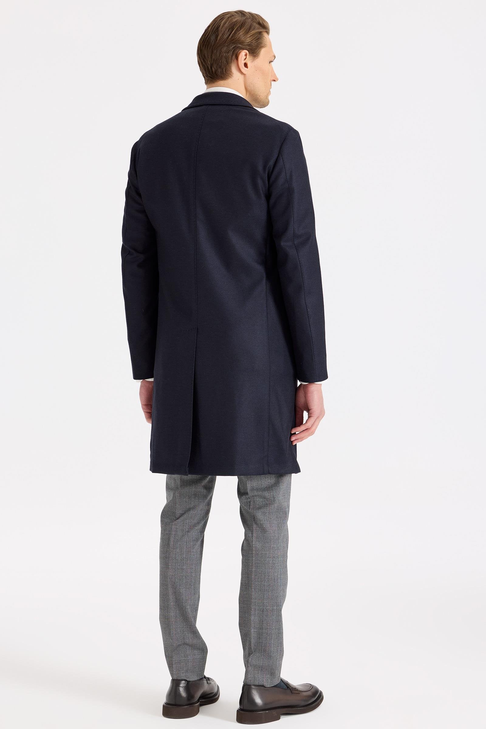Lacivert Yün Kaşmir Palto - Image 3
