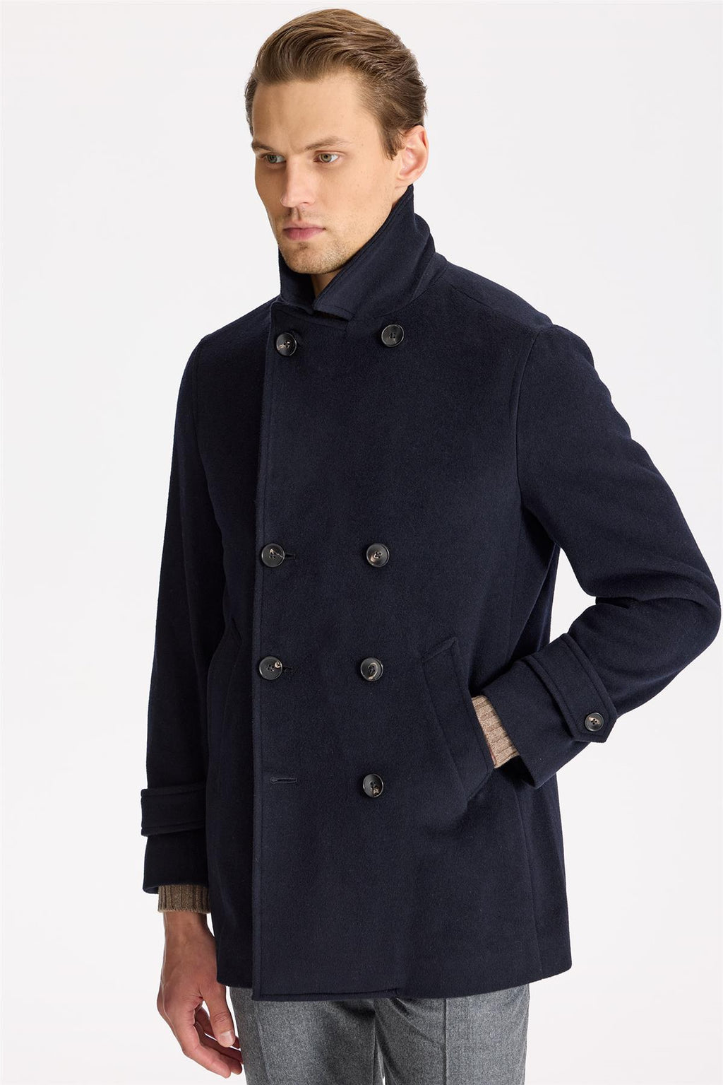 Lacivert Yün Kaşmir Peacoat - Image 5