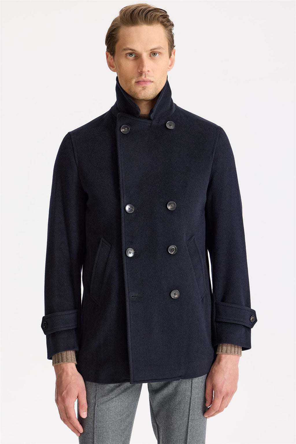 Lacivert Yün Kaşmir Peacoat - Image 4