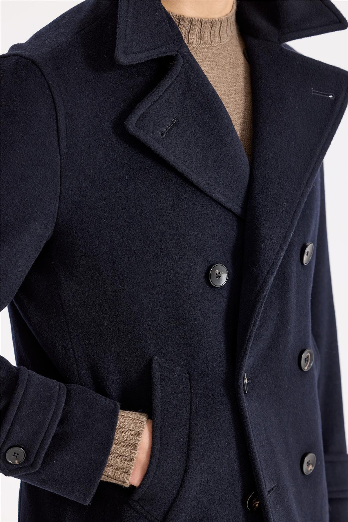 Lacivert Yün Kaşmir Peacoat - Image 3