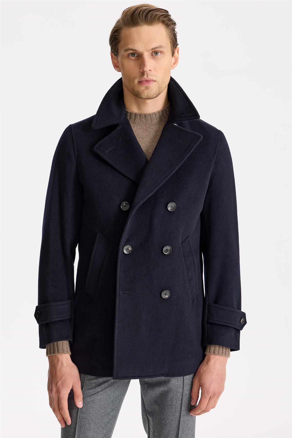 Lacivert Yün Kaşmir Peacoat - Image 1