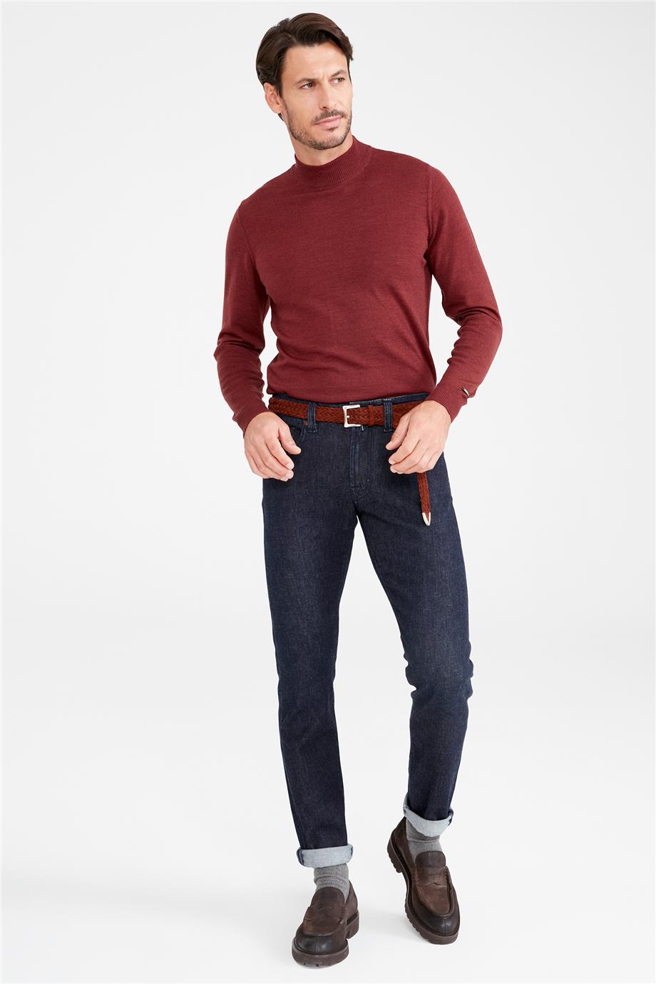 Lacivert Yün Pamuk Denim Pantolon - 1