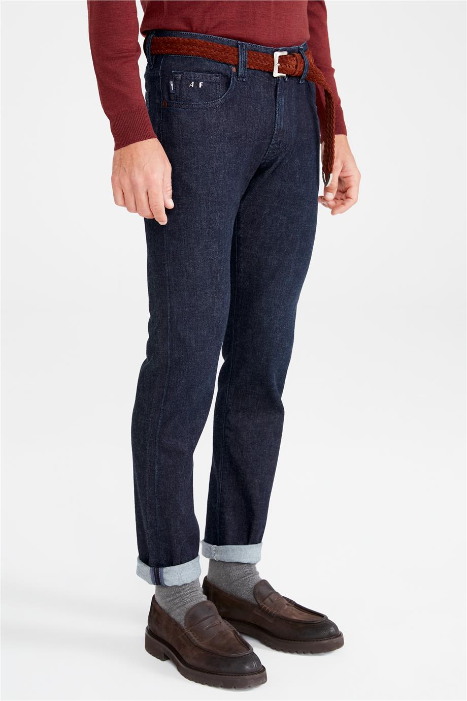 Lacivert Yün Pamuk Denim Pantolon - 7