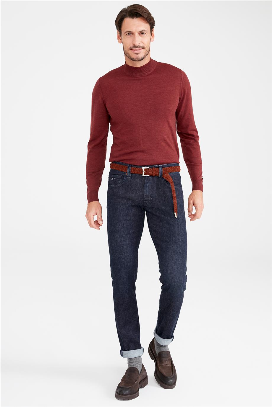 Lacivert Yün Pamuk Denim Pantolon - 4