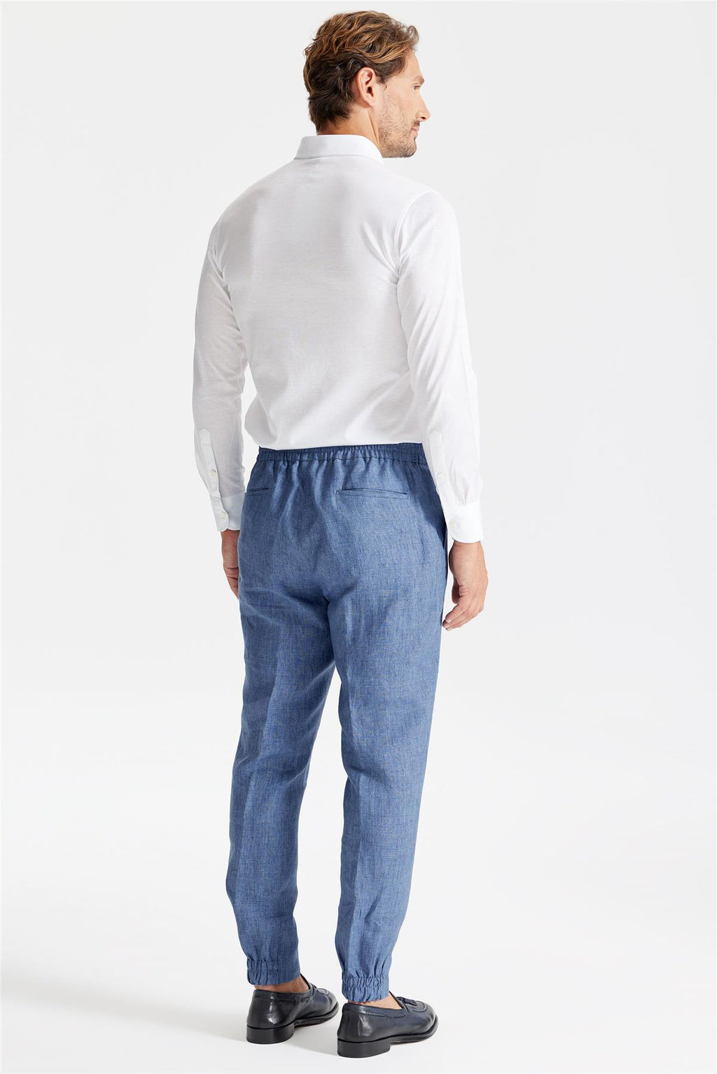 Mavi Beli Kordonlu Keten Pantolon - 6
