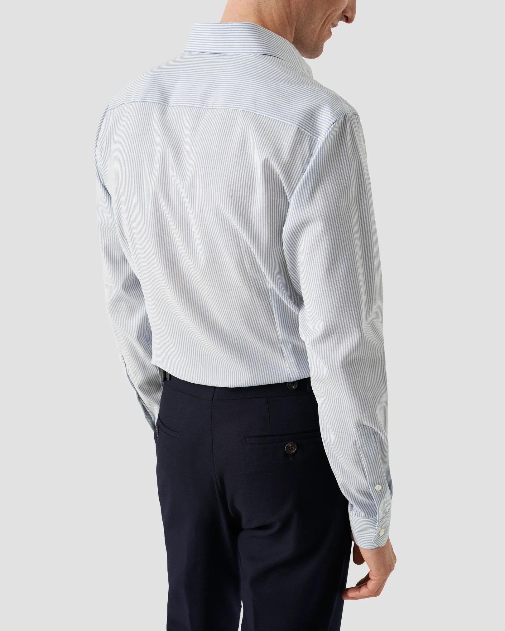 Mavi Bengal Çizgili Merino Yün Gömlek - Image 2